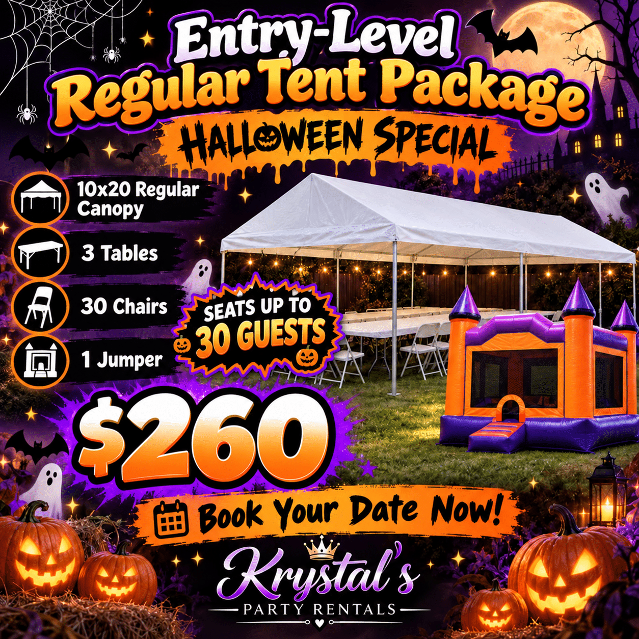Entry-Level Halloween Special promotional artwork — 10×20 Regular Tent Package, $260