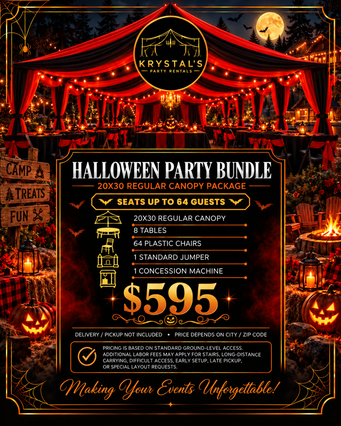 Halloween Party Bundle promotional artwork — 20×30 Regular Canopy Package, $595